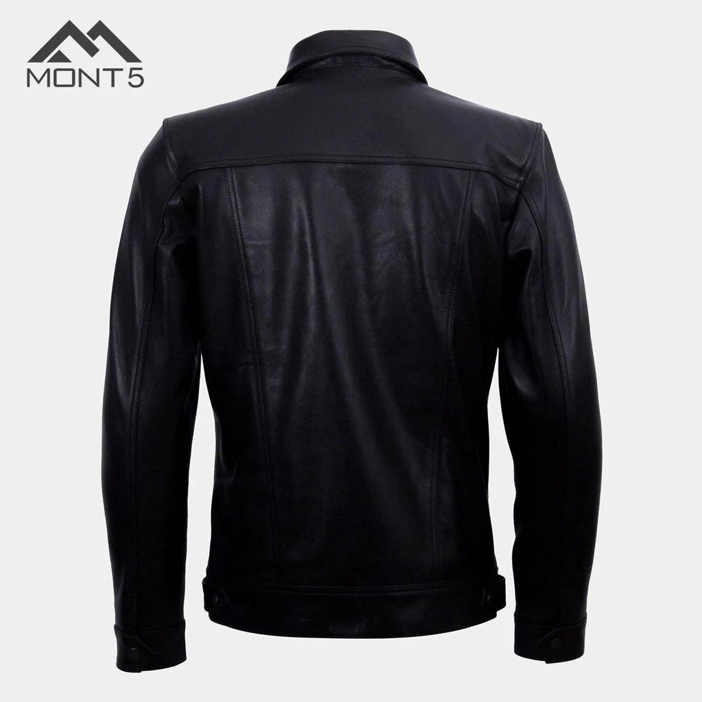 MONT5  Diran Men Black Classic Leather Jacket with Shirt Collar