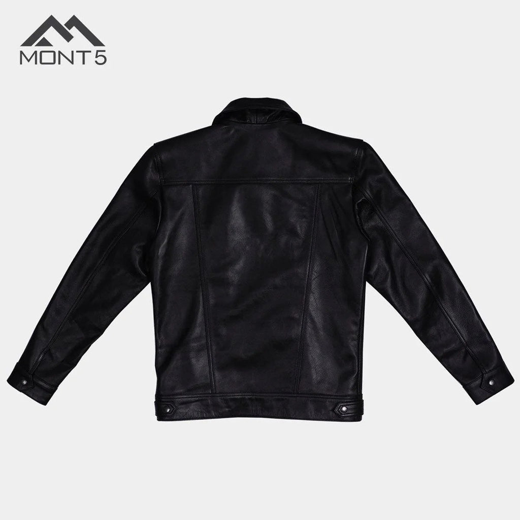 MONT5  Diran Men Black Classic Leather Jacket with Shirt Collar