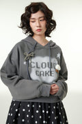 [CLOUD CAKE] Women's Fashion Cloud Cake & Star Crop Hoodie Dark Gray