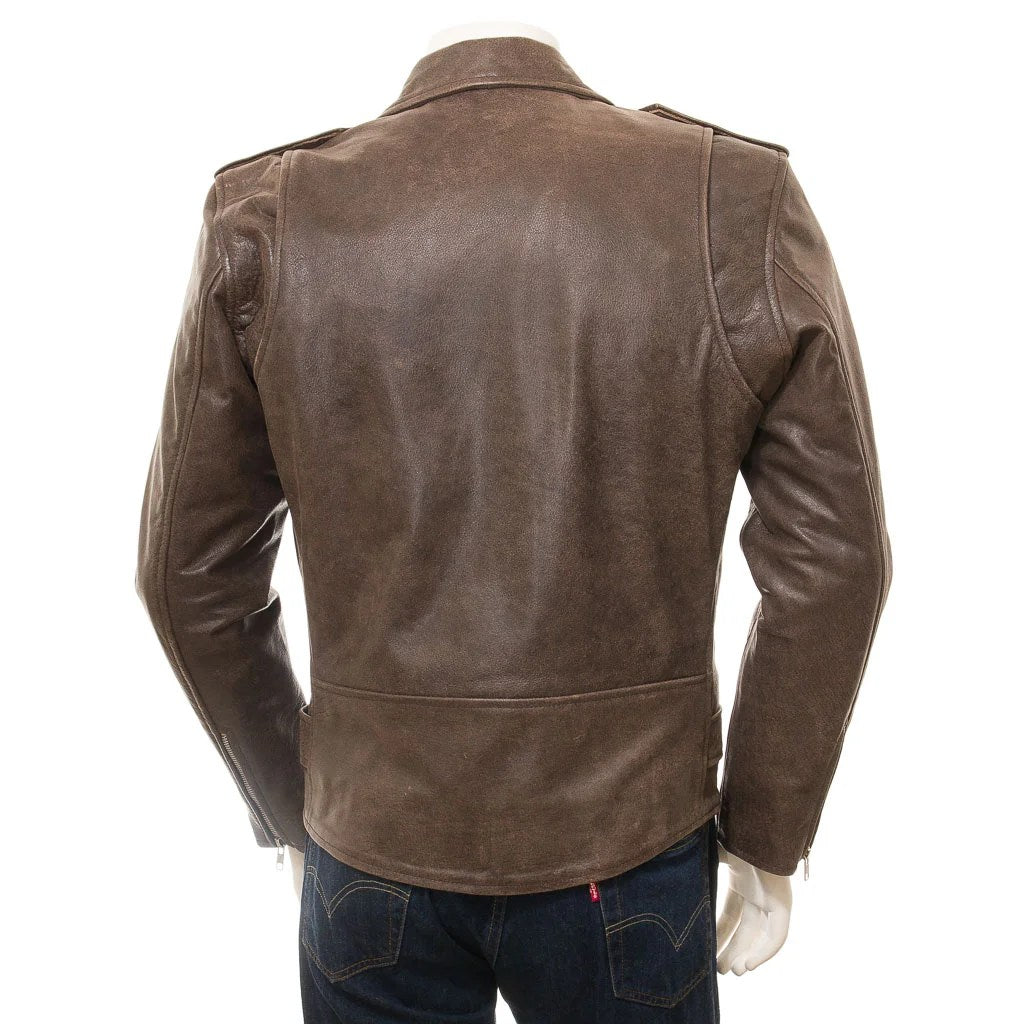 MEN ANTIQUE BROWN LEATHER JACKET BALLSTON