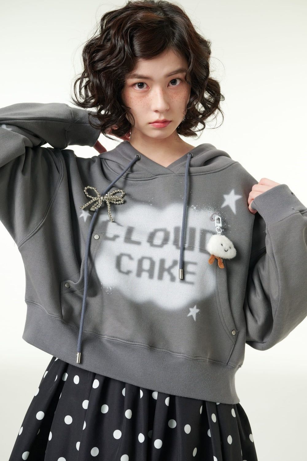 [CLOUD CAKE] Women's Fashion Cloud Cake & Star Crop Hoodie Dark Gray
